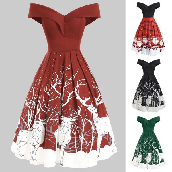 casual dresses year dress merry christmas fashion women vintage print off shoulder v-neck evening party vestido, Black;gray
casual dresses year dress merry christmas fashion women vintage print off shoulder v-neck evening party vestido, Black;gray