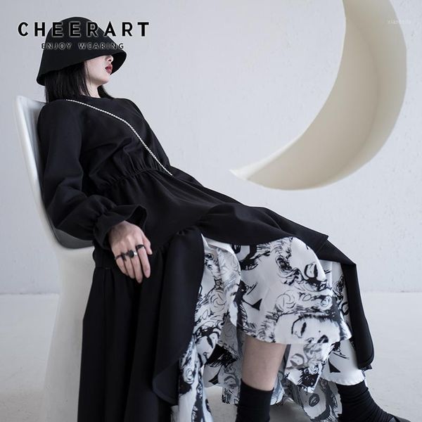 cheerart spring 2020 black long dress women monroe print asymmetrical dress long sleeve midi ruched1, Black;gray
cheerart spring 2020 black long dress women monroe print asymmetrical dress long sleeve midi ruched1, Black;gray