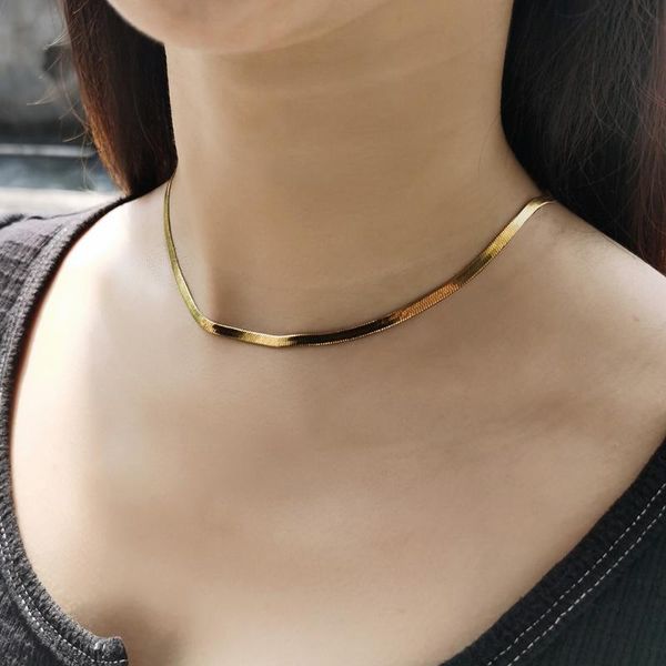 simple 3mm gold color stainless steel snake chain necklace for women girls flat herringbone link chokers chic jewelry dn223, Silver
simple 3mm gold color stainless steel snake chain necklace for women girls flat herringbone link chokers chic jewelry dn223, Silver