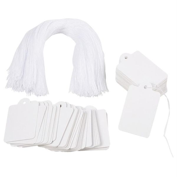Jewelry Display Paper Price Tags White With Cotton Cord 45x28mm, Hole: 2mm; Cotton Cord: 18cm; 50 Jllxup