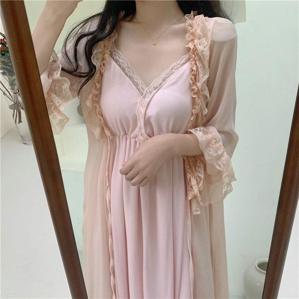 women's sleepwear 2021 spring women pink pajamas set ruffle hem long sleeve wrap robe and slip dress two piecce nightdress bathrobe, Black;red
women's sleepwear 2021 spring women pink pajamas set ruffle hem long sleeve wrap robe and slip dress two piecce nightdress bathrobe, Black;red