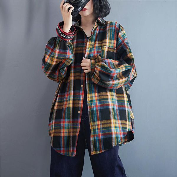women's blouses & shirts turn-down collar button autumn winter blouse korea design plaid chic casual plus size loose spring women, White
women's blouses & shirts turn-down collar button autumn winter blouse korea design plaid chic casual plus size loose spring women, White