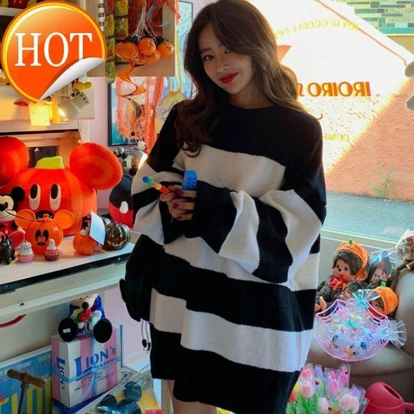 south korea gate net red loose black and white stripe color matching round neck pullover loose and lazy sweater1, White;black
south korea gate net red loose black and white stripe color matching round neck pullover loose and lazy sweater1, White;black