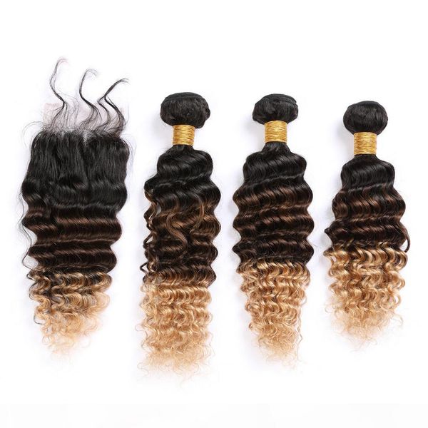 #1b 4 27 honey blonde ombre human hair 3bundles and closure brazilian deep wave three tone weaves human hair extensions with lace closure, Black
#1b 4 27 honey blonde ombre human hair 3bundles and closure brazilian deep wave three tone weaves human hair extensions with lace closure, Black