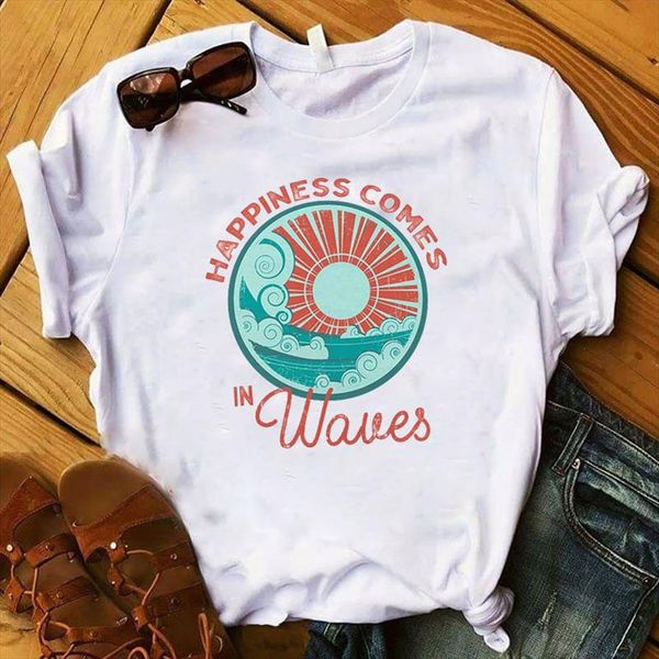 women lady t shirt happiness comes waves printed tshirt ladies short sleeve tee shirt women female clothes graphic t shirt, White
women lady t shirt happiness comes waves printed tshirt ladies short sleeve tee shirt women female clothes graphic t shirt, White
