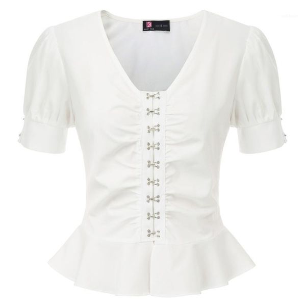 women's peplum hem pullover hook-and-eye decorated short sleeve v-neck shirt summer solid color ruched slim crop blouse1, White
women's peplum hem pullover hook-and-eye decorated short sleeve v-neck shirt summer solid color ruched slim crop blouse1, White