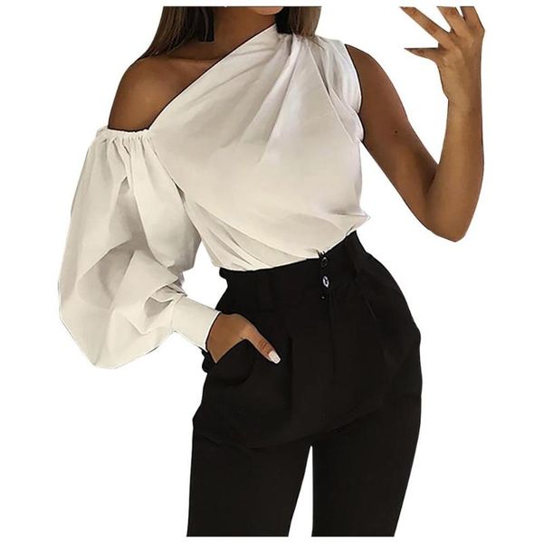women's polos plus size asymmetrical strapless solid slim blouse pullover shirts, White
women's polos plus size asymmetrical strapless solid slim blouse pullover shirts, White