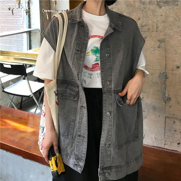 women's vests harajuku girl sleeveless oversized denim vest jacket women cowboy fashion bf style loose coats blue jeans streetwear, Black;white
women's vests harajuku girl sleeveless oversized denim vest jacket women cowboy fashion bf style loose coats blue jeans streetwear, Black;white