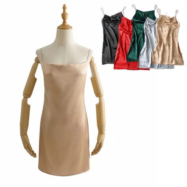 open back satin dress style for women in summer new and slim high waist with a-line skirt, Black;gray 
open back satin dress style for women in summer new and slim high waist with a-line skirt, Black;gray