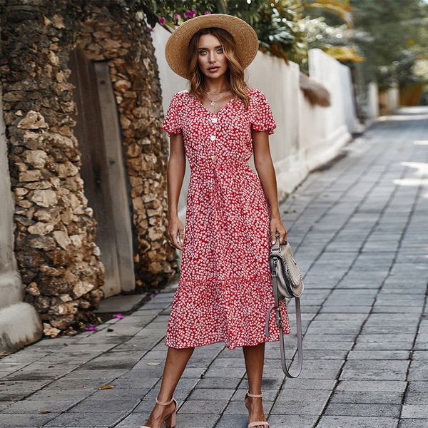 2021 spring and summer small floral red dress elegant dress new, Black;gray
2021 spring and summer small floral red dress elegant dress new, Black;gray