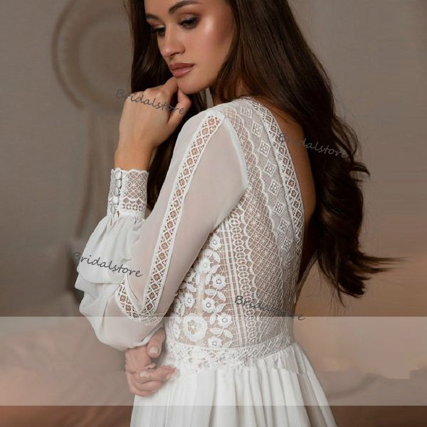2021 unique lace bohemian boho wedding dress with long sleeve deep v neck backless chiffon country wedding bridal dresses women wedding, White
2021 unique lace bohemian boho wedding dress with long sleeve deep v neck backless chiffon country wedding bridal dresses women wedding, White