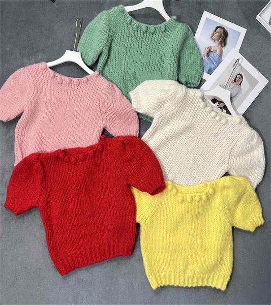 women's knits three-dimensional heavy industry ball blouse sweater women with big letter korean slim short sleeve top, White
women's knits three-dimensional heavy industry ball blouse sweater women with big letter korean slim short sleeve top, White
