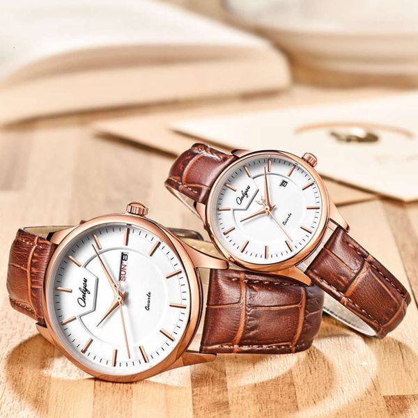new double watch for calendar couple men and women, Slivery;brown