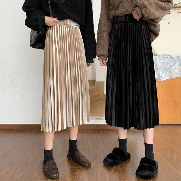 2020 autumn & winter new korean high waist slimming simple solid gold velvet belt women a-line pleated skirt y1214, Black
2020 autumn & winter new korean high waist slimming simple solid gold velvet belt women a-line pleated skirt y1214, Black