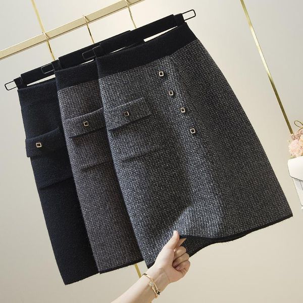 2021 new autumn winter women temperament single breasted pockets knee length skirts female casual high waist patchwork skirt o71, Black
2021 new autumn winter women temperament single breasted pockets knee length skirts female casual high waist patchwork skirt o71, Black