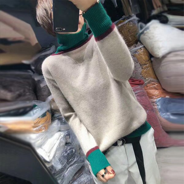 new winter thick high collar cashmere sweater ladies loose contrast color lazy loose wool short long sleeve 201130, White;black
new winter thick high collar cashmere sweater ladies loose contrast color lazy loose wool short long sleeve 201130, White;black