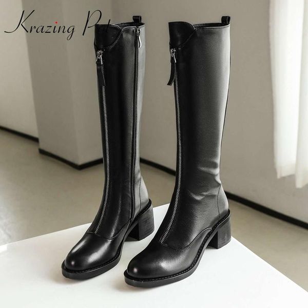 krazing pot winter basic riding boots keep warm natural leather round toe high heel gentlewomen streetwear knee-high boots l55, Black 
krazing pot winter basic riding boots keep warm natural leather round toe high heel gentlewomen streetwear knee-high boots l55, Black