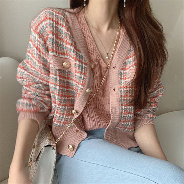 female korean fashions chic retro-color plaid shirts with loose v-tweed cleavage knitted or crocheted long sleeve cardigan sweet 5p08 vpgw, White;black
female korean fashions chic retro-color plaid shirts with loose v-tweed cleavage knitted or crocheted long sleeve cardigan sweet 5p08 vpgw, White;black