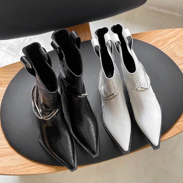 boots fashion women's mid-calf pointed toe metallic chain zipper side shoes snake skin pattern j77, Black
boots fashion women's mid-calf pointed toe metallic chain zipper side shoes snake skin pattern j77, Black