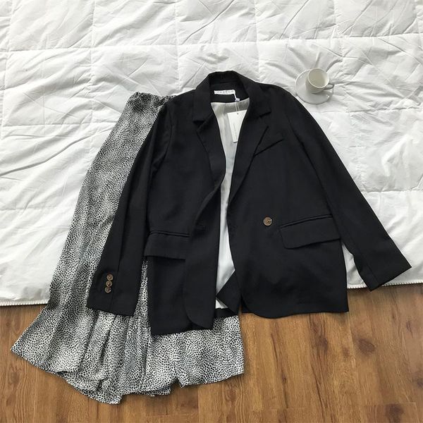 women's suits & blazers chic black blazer jacket women 2021 spring korean casual loose notched collar short suit feminino coat, White;black
women's suits & blazers chic black blazer jacket women 2021 spring korean casual loose notched collar short suit feminino coat, White;black