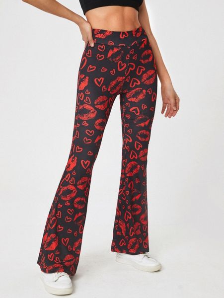 heart & lip print flare leg pants o5f0#, Black;white
heart & lip print flare leg pants o5f0#, Black;white