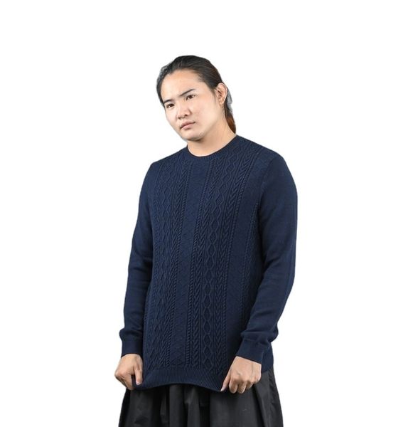 men cable stitchl knitted sweater8uy, Black