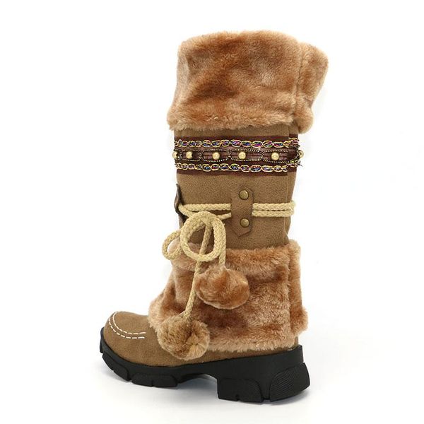 boots 2021 winter warm knee thick fur high heel women shoes fashion long snow big size 35-43, Black