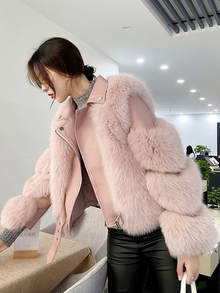 women's fox jacket winter 2020 new lapel pink/white/black fur coat ladies faux leather short motorcycle clothes woman
women's fox jacket winter 2020 new lapel pink/white/black fur coat ladies faux leather short motorcycle clothes woman