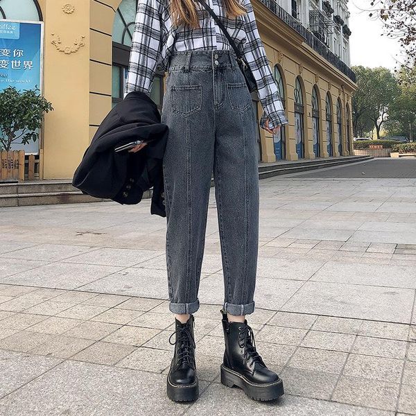 women's jeans elasticity high waist double button harem pants korean fashion wide leg ankle length loose street style mom, Blue
women's jeans elasticity high waist double button harem pants korean fashion wide leg ankle length loose street style mom, Blue
