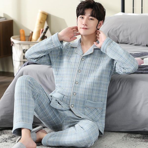 men's sleepwear autumn and winter men's pajamas warm interlayer thickened long-sleeved air cotton plus size home service thin quil, Black;brown
men's sleepwear autumn and winter men's pajamas warm interlayer thickened long-sleeved air cotton plus size home service thin quil, Black;brown