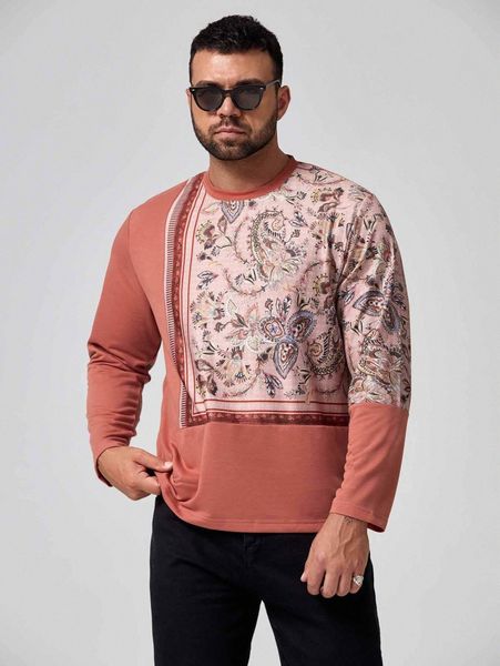 extended sizes men floral print tee p6nr#, White;black