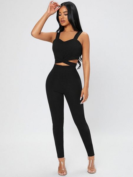 petite cut out cami & leggings o4np#, White