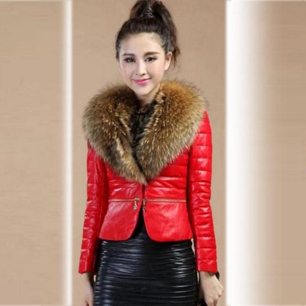 women's leather & faux down cotton coat womens 2021 winter slim was thin short large fur collar outwear l1142dropship, Black
women's leather & faux down cotton coat womens 2021 winter slim was thin short large fur collar outwear l1142dropship, Black