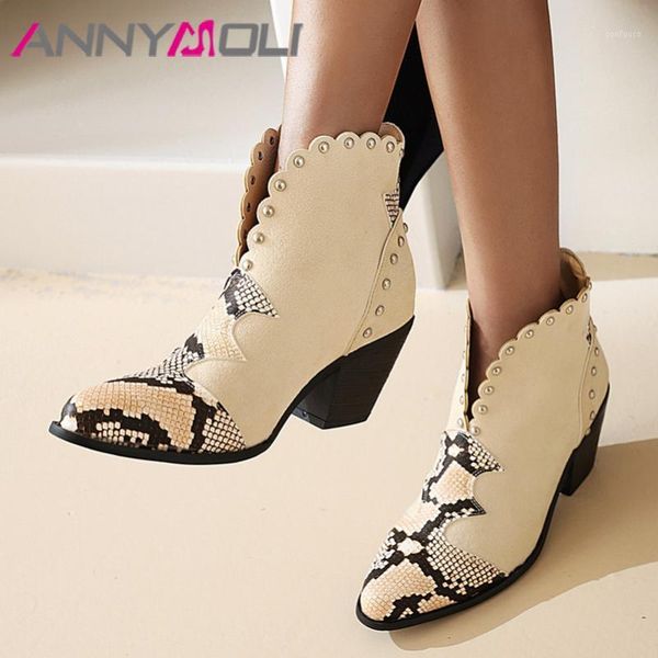 annymoli snake print ankle boots high heel woman boots pointed toe short rivet chunky heel female shoes autumn winter 431, Black
annymoli snake print ankle boots high heel woman boots pointed toe short rivet chunky heel female shoes autumn winter 431, Black