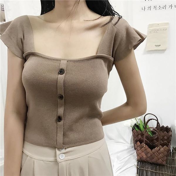 girls knitted ruffles buttons chic camis short sleeveless shirts female stretchy camisoles tanks crop for women, White
girls knitted ruffles buttons chic camis short sleeveless shirts female stretchy camisoles tanks crop for women, White