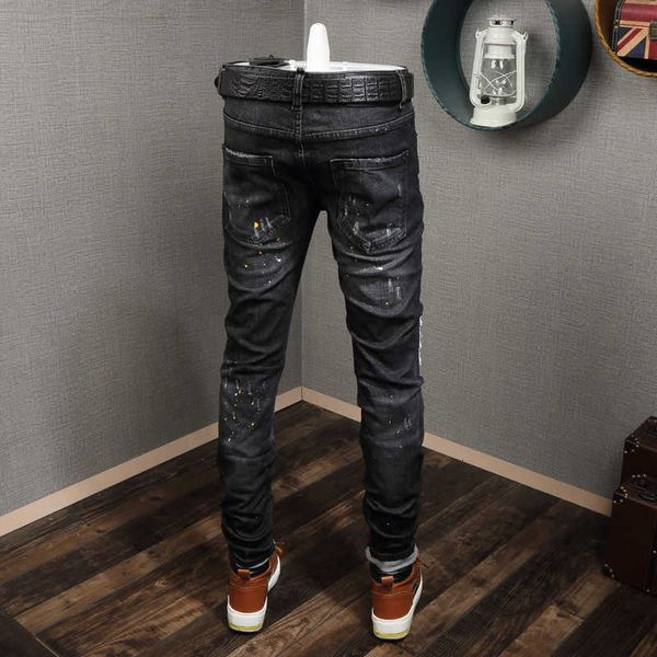 european station black splash-ink hole old patch slim-fit skinny jeans mens youth korean-style stretch jeans, Blue
european station black splash-ink hole old patch slim-fit skinny jeans mens youth korean-style stretch jeans, Blue