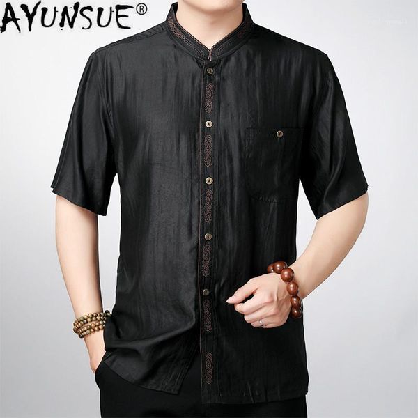 men's casual shirts ayunsue 100% silk shirt men summer black for loose vintage clothes plus size blouse chemise homme 80151, White;black
men's casual shirts ayunsue 100% silk shirt men summer black for loose vintage clothes plus size blouse chemise homme 80151, White;black