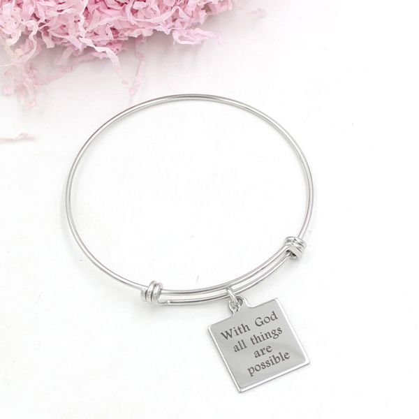 new arrival wholesale custom customized women's jewelry bracelet stainless steel bangle with god all things are possible inspiration br, Golden;silver
new arrival wholesale custom customized women's jewelry bracelet stainless steel bangle with god all things are possible inspiration br, Golden;silver