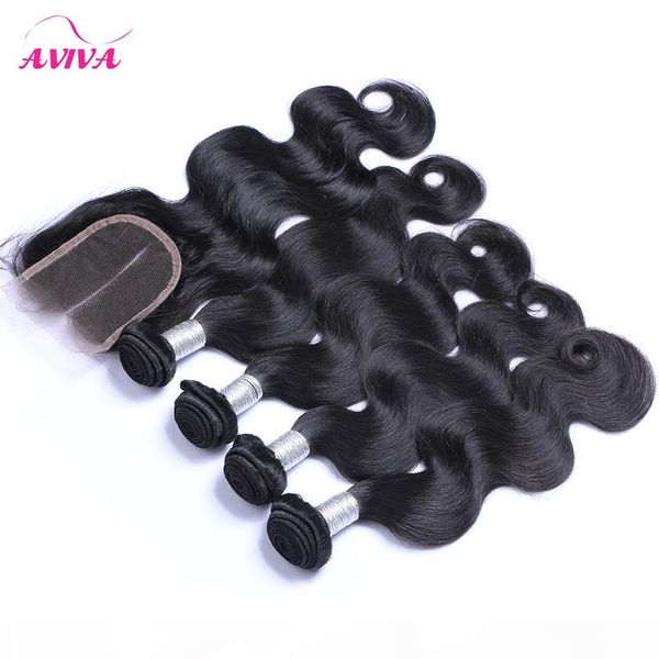 

5pcs lot indian virgin hair body wave with closure 4 bundles unprocessed raw indian virgin remy human hair weaves with 1pc lace closures, Black