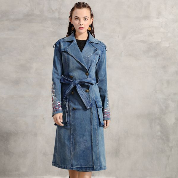 women's trench coats omikron s-xl plus size vintage long denim coat for womens with belt high street loose autumn embroidery windbreake, Tan;black
women's trench coats omikron s-xl plus size vintage long denim coat for womens with belt high street loose autumn embroidery windbreake, Tan;black