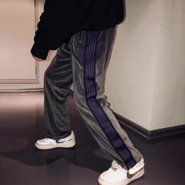men women blue velvet butterfly embroidery trousers thin webbing simple casual loose needles high street sports pants, Black
men women blue velvet butterfly embroidery trousers thin webbing simple casual loose needles high street sports pants, Black