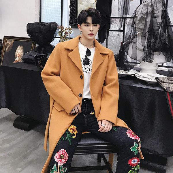 korean version windbreaker long section thick warm tide men's loose coat wool woolen 2020 autumn1, Black 
korean version windbreaker long section thick warm tide men's loose coat wool woolen 2020 autumn1, Black