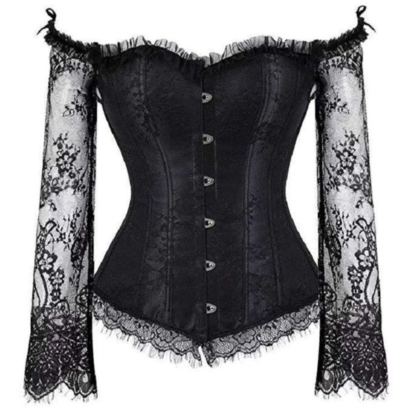 court lace long sleeve corset body shaping one word collar stage performance costume underwear, Black;white
court lace long sleeve corset body shaping one word collar stage performance costume underwear, Black;white