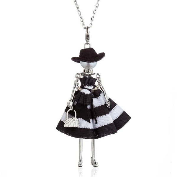 pendant necklaces black white striped long bowtie dress dancing doll necklace for women hat chain statement collares kolye, Silver
pendant necklaces black white striped long bowtie dress dancing doll necklace for women hat chain statement collares kolye, Silver