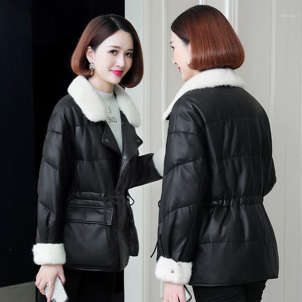 european 2021 winter new mink collar fur haining leather jacket medium length loose sheep down jacket1, Black
european 2021 winter new mink collar fur haining leather jacket medium length loose sheep down jacket1, Black
