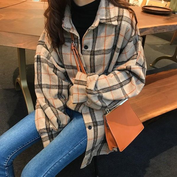 women's blouses & shirts women plaid lantern sleeve blouse harajuku vintage spring loose shirt, White
women's blouses & shirts women plaid lantern sleeve blouse harajuku vintage spring loose shirt, White