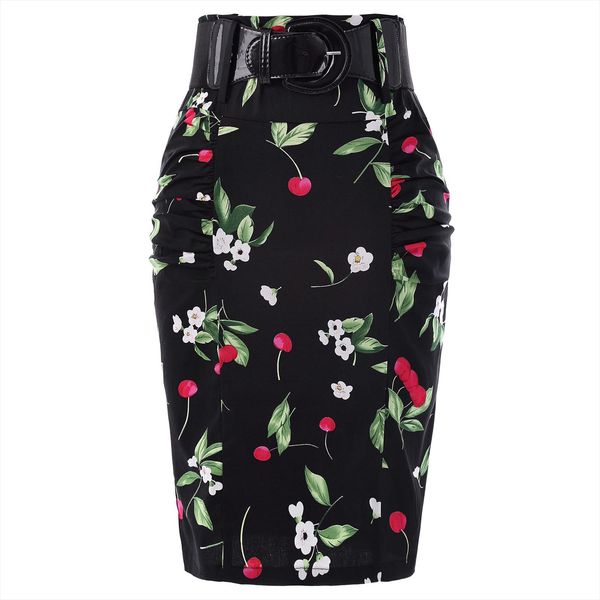 cotton skirt vintage party work office skirts elegant ladies women shirred detail flower ol work pencil skirt wide belt, Black
cotton skirt vintage party work office skirts elegant ladies women shirred detail flower ol work pencil skirt wide belt, Black