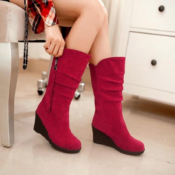 2020 autumn and winter new large size wedge boots women's suede round head zipper tassel in the tube calf leather plus velvet, Black
2020 autumn and winter new large size wedge boots women's suede round head zipper tassel in the tube calf leather plus velvet, Black