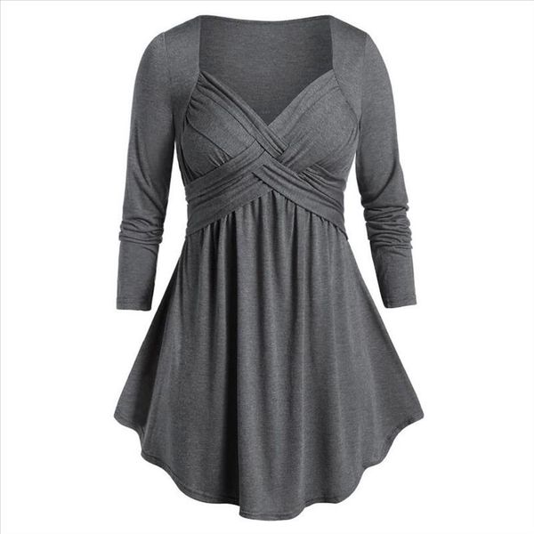 oversized long sleeve casual collar chest cross space tunic flare blouses plus size chemise femme, White
oversized long sleeve casual collar chest cross space tunic flare blouses plus size chemise femme, White