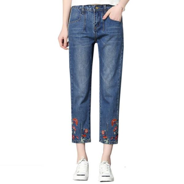 women casual blue pants straight embroidered flowers from vintage spring jeans q185 9blm, Black;white
women casual blue pants straight embroidered flowers from vintage spring jeans q185 9blm, Black;white